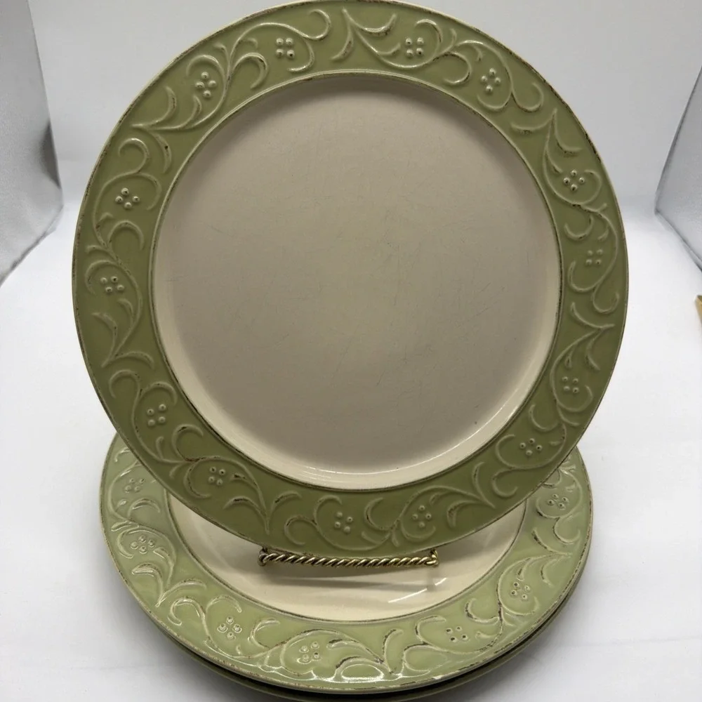 SET OF 3 PIER 1 ANTIQUE FLORAL DINNER PLATES 10 7/8